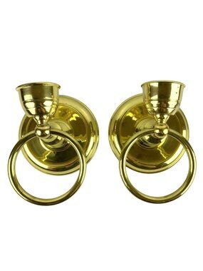 Pair Of Lacquered Brass Wall-Mounted Candle Holders Loop Design Made In India